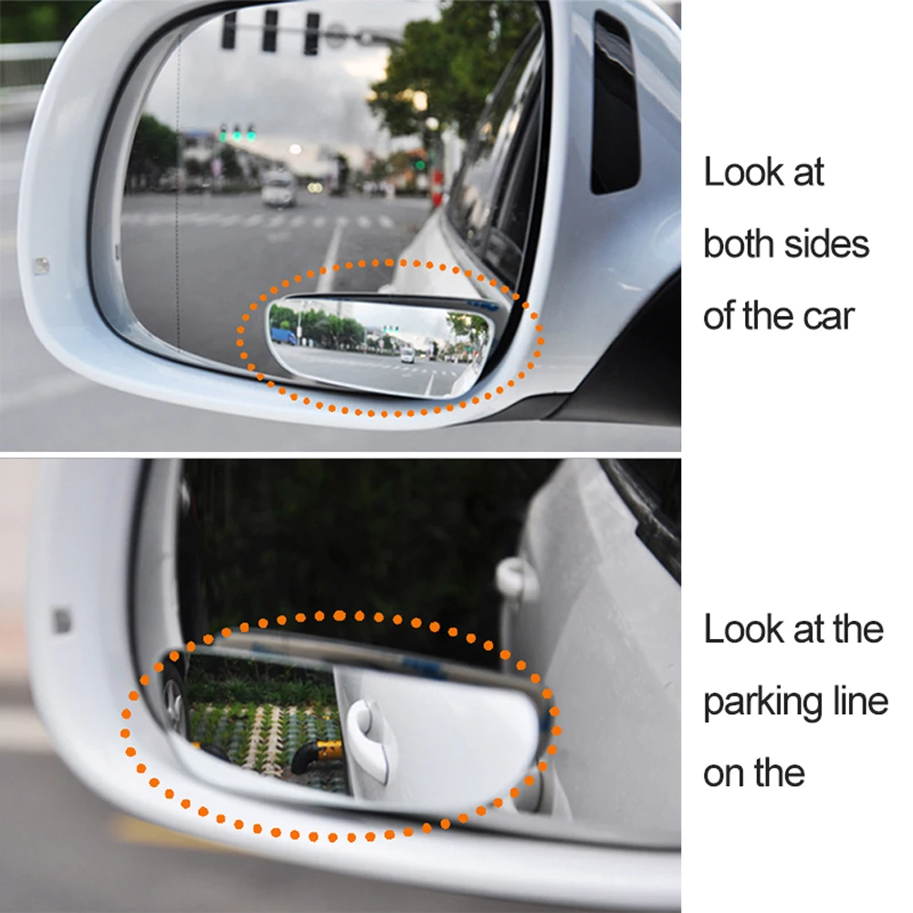 2 PCs Dead zone mirrors on regular car side mirrors, blind zone mirrors, optional mirrors without housing