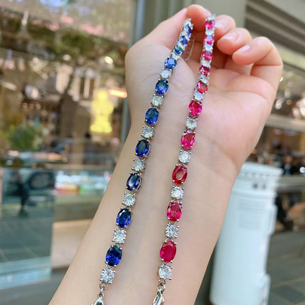 2021 Luxury Simulated Tanzanite Sapphire Ruby Gemstone Strand Bracelets Fine Jewelry Vintage Anniversary Gift for Women 17.5+5cm