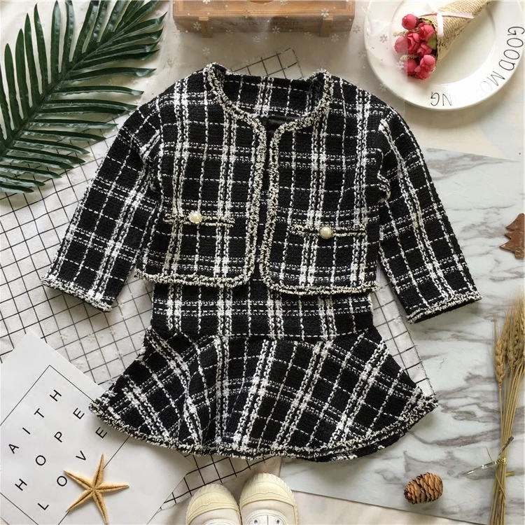 

Tonytaobaby Two Piece Black and White Plaid Children's Baby Girl Clothes Toddler Girl Fall Clothes