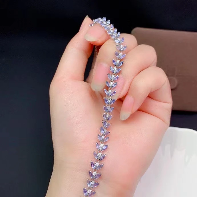 Fine Jewelry 925 Pure Silver Chinese Style Natural Tanzanite Women's Luxury Popular Water Drop Gem Pendant Hand Bracelet Set Sup