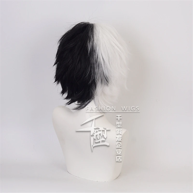 Anime Danganronpa Monokuma Cosplay Wig Dangan Ronpa Short White Black Heat Resistant Synthetic Hair Wigs + Wig Cap