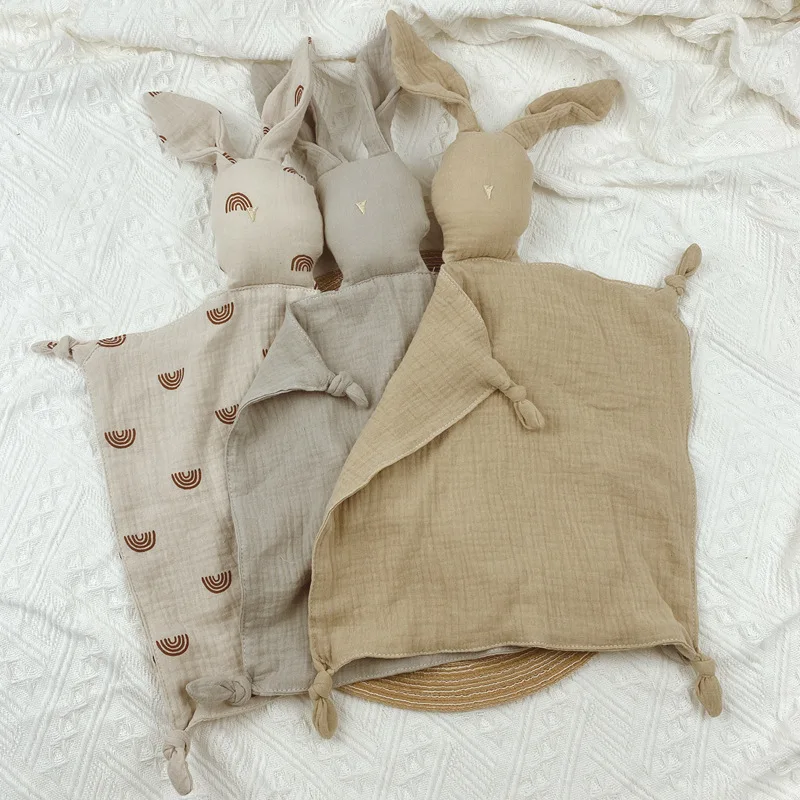 Soft Pure Cotton Baby Burp Cloths Cartoon Bunny Baby Bibs Newborn Saliva Towel Infant Kids Sleeping Cuddling Towel