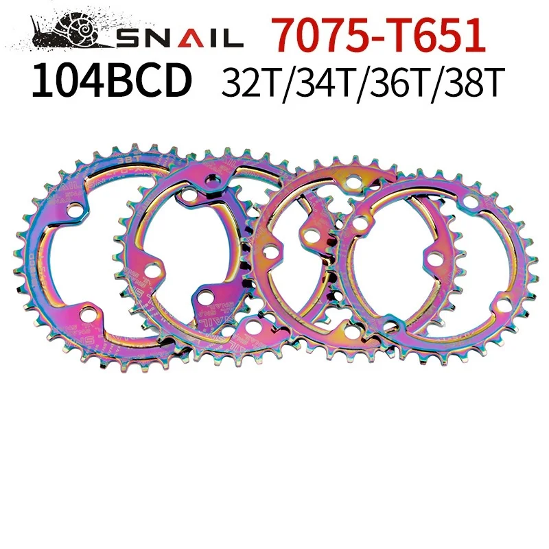 Colorful Bicycle Chainring Narrow Wide 104 BCD 30/32/34/36/38T Circular MTB Bike Crankset Plate Bike Crank  Rainbow Chainwheel