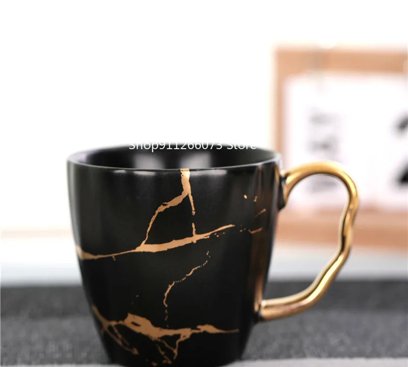 Caneca nórdica luxuosa dourada de mármore, xícara de café fosco, cerâmica, xícara de café, preto e branco