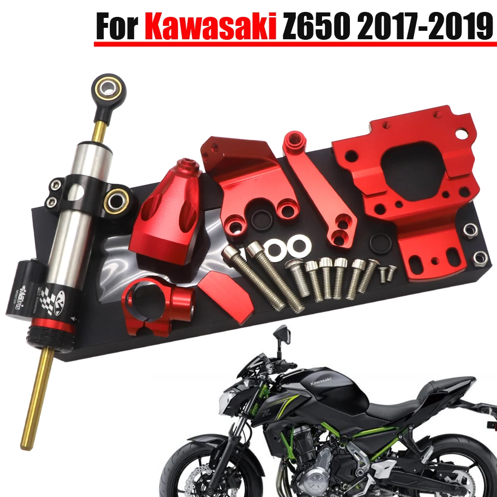 

For Kawasaki Z650 2017-2019 Motorcycle CNC Aluminum Black Adjustable Steering Stabilize Damper Bracket Mount Support Kit