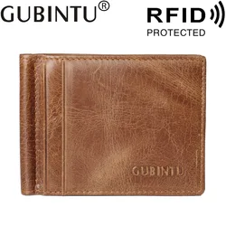 Gubintu-cartera de cuero genuino para hombre y mujer, billetera Anti magnética, de estilo Vintage, con cubierta para tarjetas de crédito