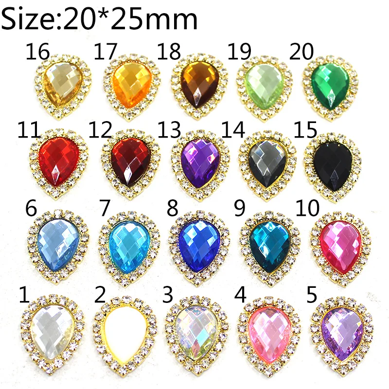 New 10pcs/Lot 20*25mm 20 Color Water Drop Acrylic Buttons Diy Wedding Decoration clothes Ribbon Accessories Wholesale