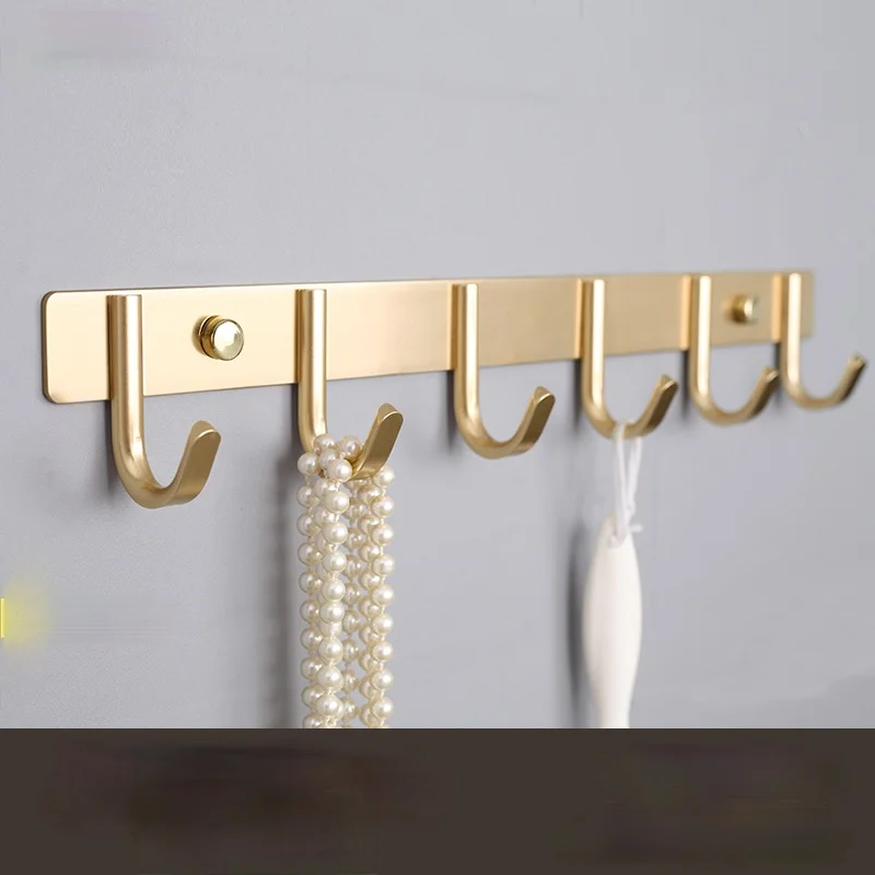 

Aluminum Alloy Perforated Free Hook Wall Golden Hanger Home Kitchen Bathroom Door Back Wall Clothes Towel Fitting Room Coat Hook