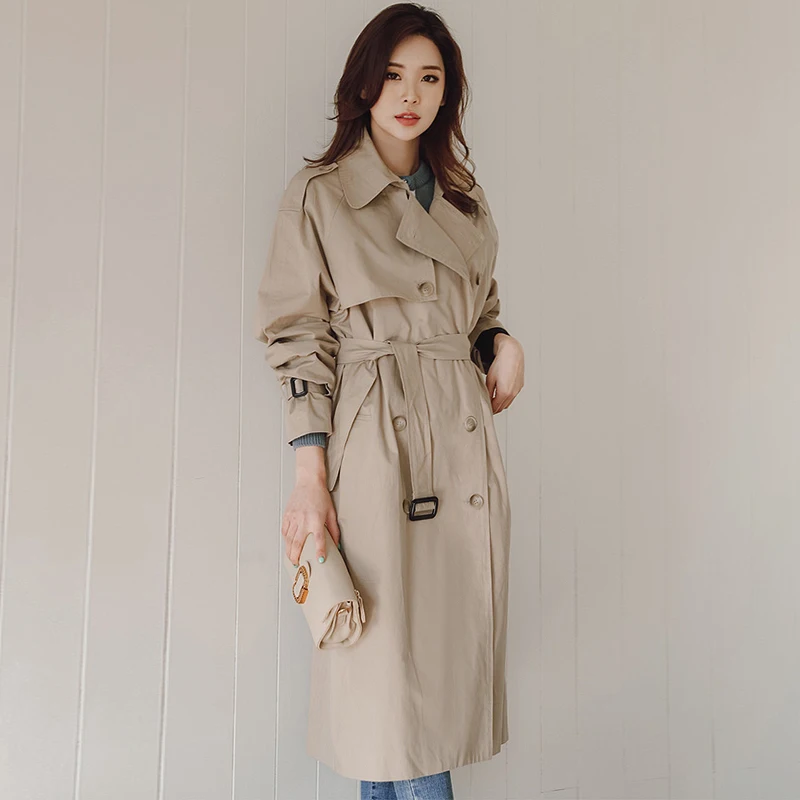 

Windbreaker 2020 New female Spring Autumn Long Coats Outwear Loose Double Breasted Trench Coat Women Overcoat LX1556