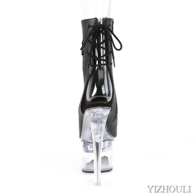 17 cm transparent stiletto heels, sexy 7 inch ankle boots, PU vamp party club, pole dancing shoes