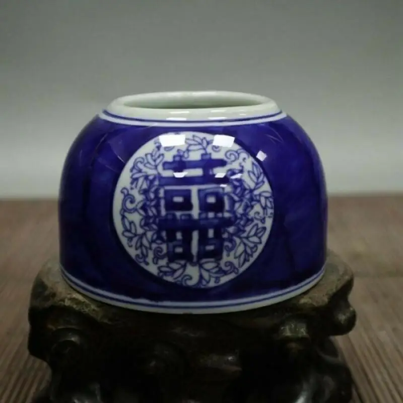 Antique China Song Dynasty Blue and White Double Happiness Text Pattern Pen Wash Desk Decoration Home Decor Gift