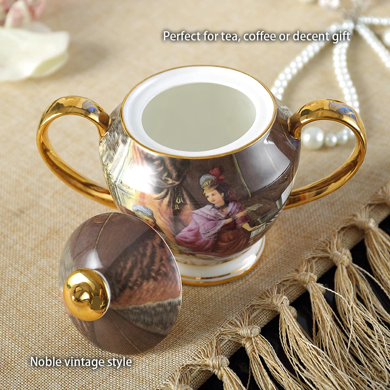 Vintage Bone China Sugar Bowl Container Candy Can British Porcelain Creamer Europe Ceramic Sugar Pot Honey Jar Tea Coffee Set