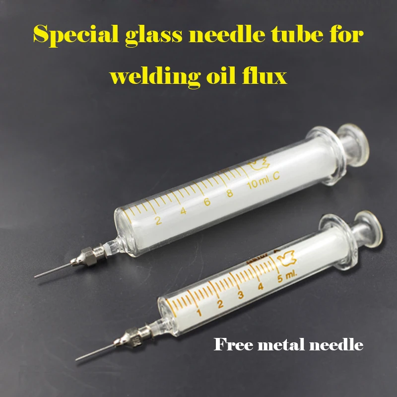 Hoge Kwaliteit Glas Spuit 5Ml 10Ml Spuit Metalen Naald Lassen Olie Container Glas Duwstang Mobiele Telefoon Reparatie gereedschap
