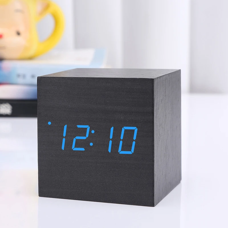 New Arrival Wooden LED Alarm Clocks Temperature Electronic Clock Sounds Control Digital LED Display Desktop Calendar Table clock