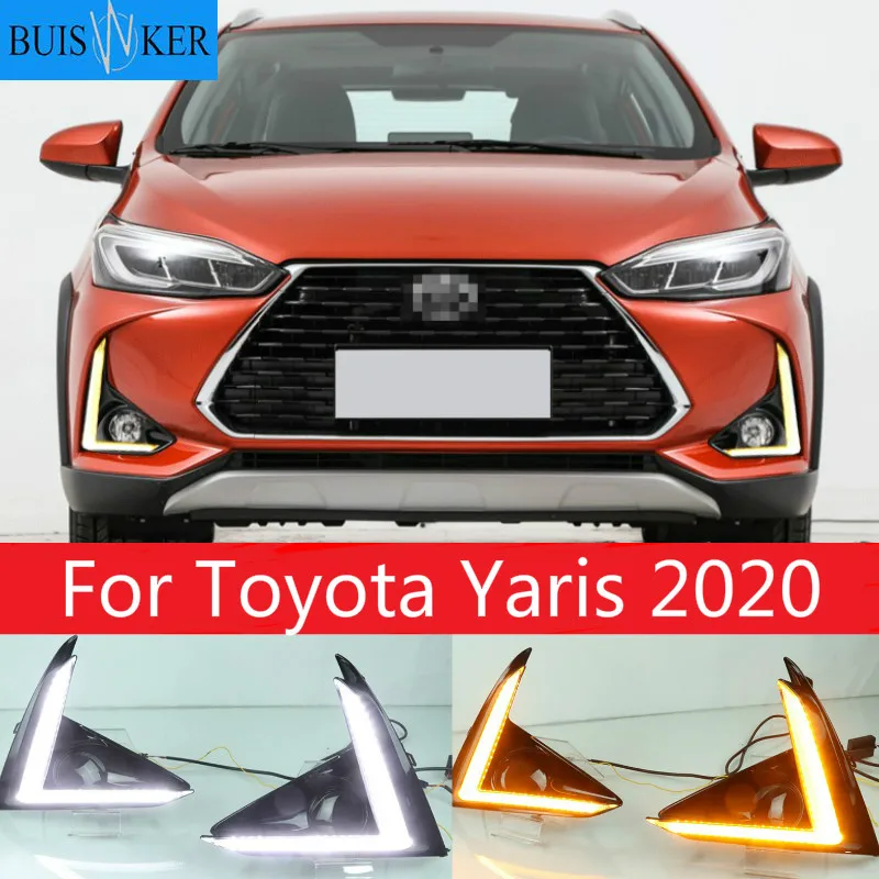 

1 Pair For Toyota Yaris 2020 DLR LED Car Daytime Running Light Daylight driving yellow turn Fog lamp