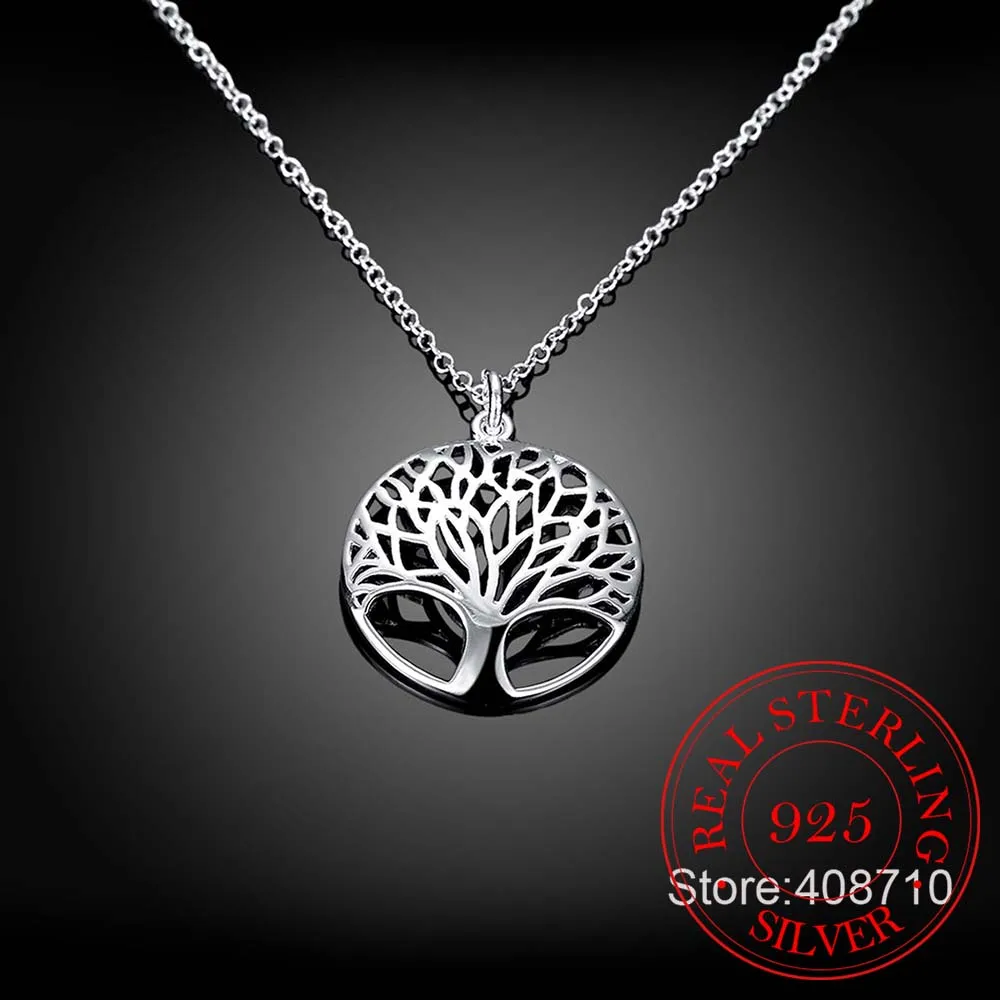 Hot Tree of Life Crystal Round Small Pendant Necklace 925 sterling silver Bijoux Collier Elegant Women Jewelry Gift Dropshipping