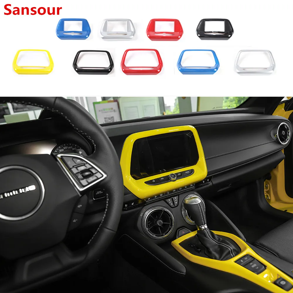 Sansour Car Interior Navigation Screen GPS Panel Decoration Frame Cover Sticker for Chevrolet Camaro 2017 Up Accessories Styling