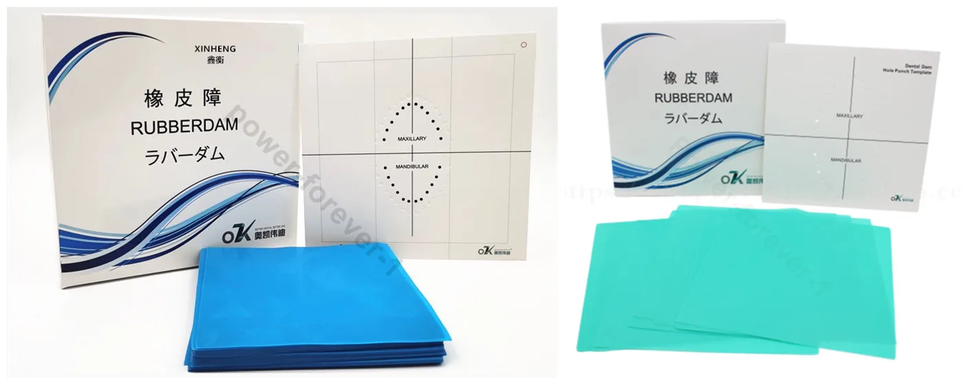 

Green Dental Rubber Dam Sheets Adult Medium Thickness High Tensile Strength Frame Holder Carbon Fiber Blue