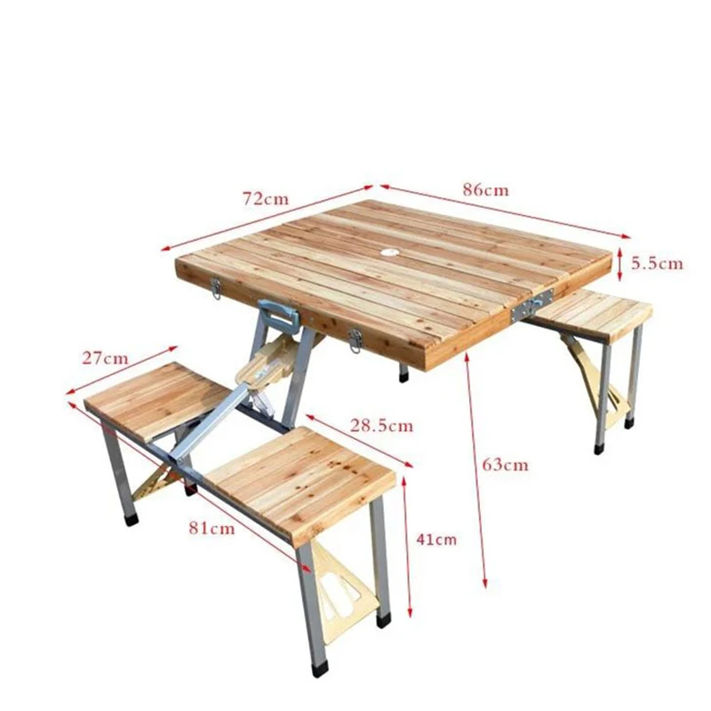 Outdoor Camping Aluminum Alloy Picnic Table Portable Waterproof Ultra Light Durable Solid Wood One-piece Folding Table and Chair