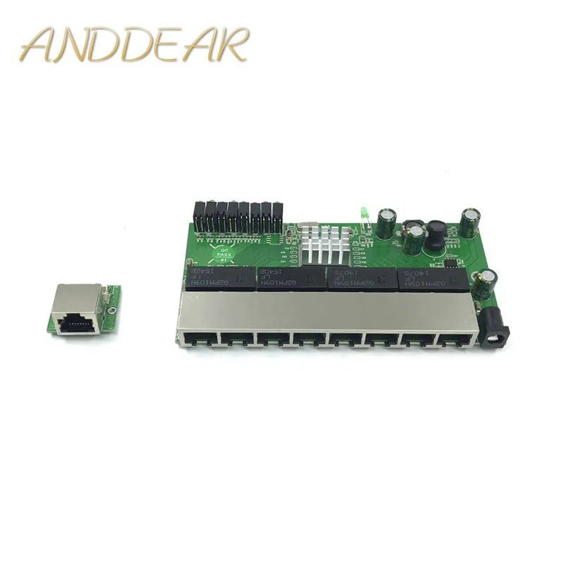 O porto do oem pbc 8 gigabit ethernet switch 8 encontrou o encabeçamento da maneira de 8 pinos 10/100/1000 m hub 8way power pin pcb placa oem schroef gat