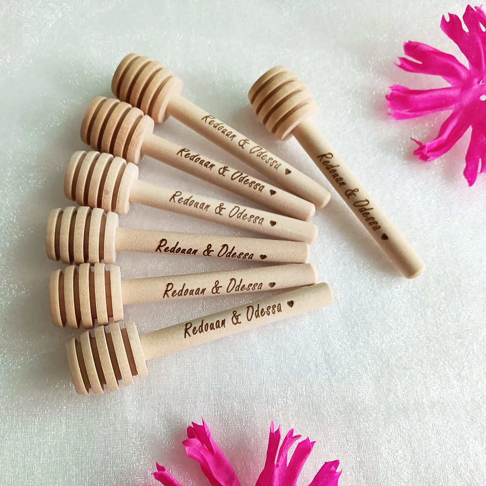 Personalized Wood Honey Dipper Sticks,Custom Wedding Favors, Baby Shower Decoration,Mini Server for Honey Jar Disp, High Quality