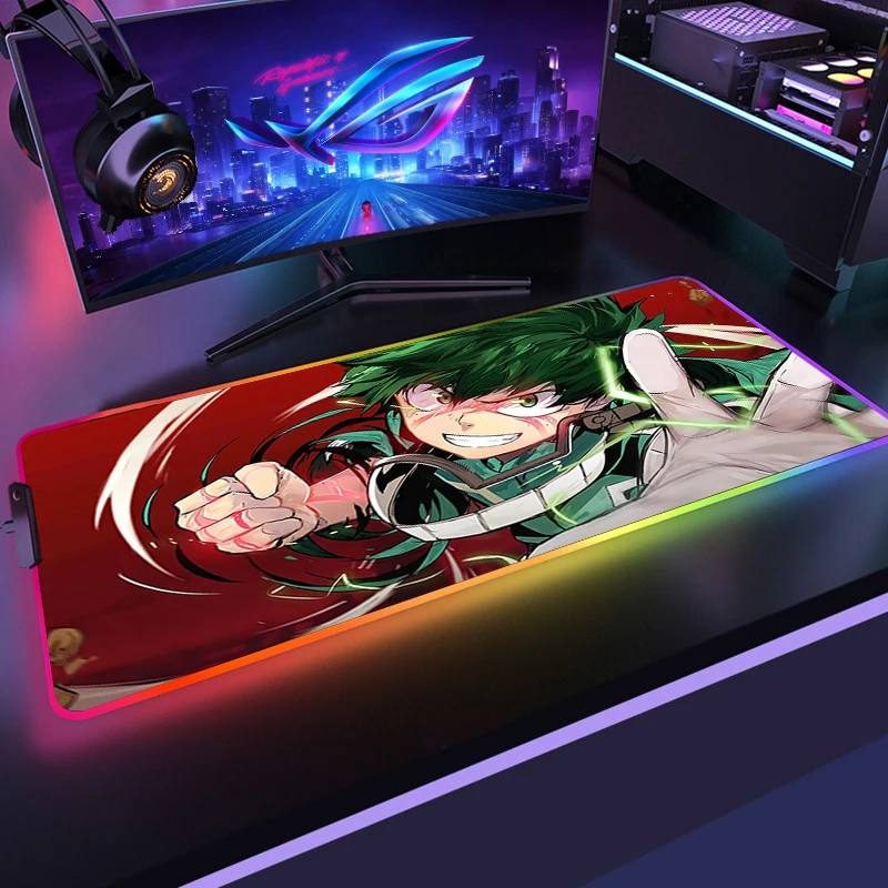 Imagem -05 - Meu Herói Academia Rgb Mouse Pads Mesa de Iluminação Mousepad Tapete Teclado e Jogo Anime Esteiras Jogos Acessórios Configuração Grande Computador