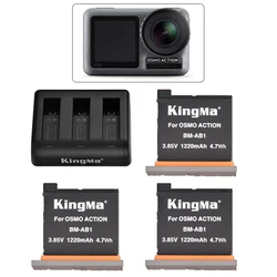 3pcs original kingma For Dji Osmo Action Camera Battery +3 Slot Charging Hub For Dji action camera battery Accessories