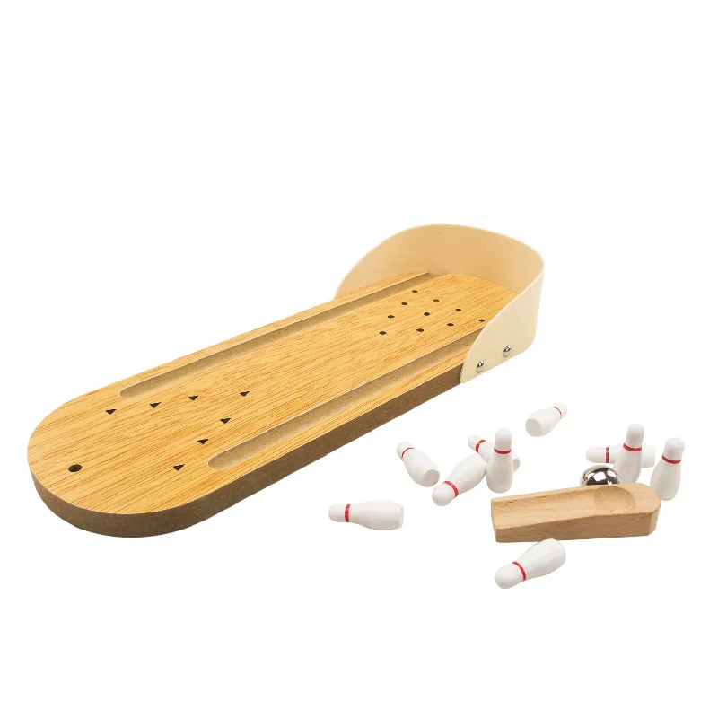 Mini bowling board game Wooden children's educational innovation toys Solid wooden parent-child fun balls board games child gift