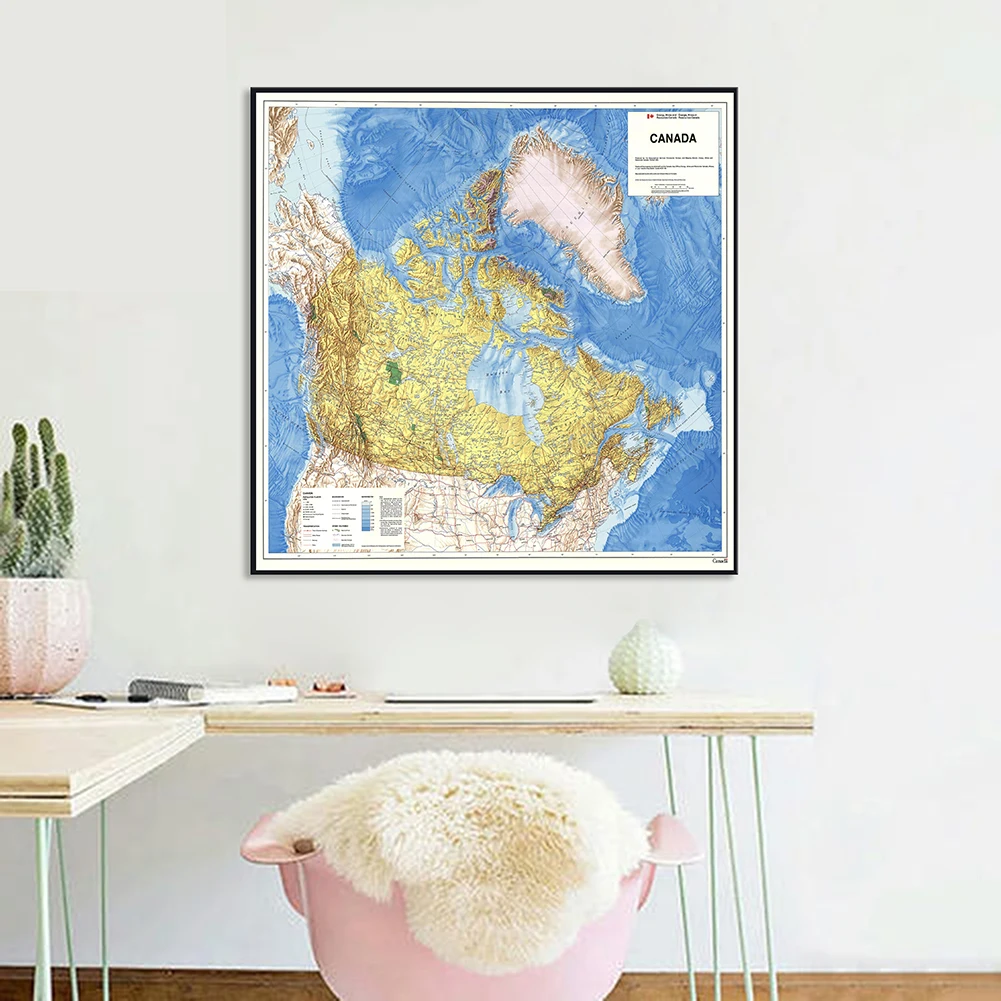 60*60cm The Vintage Canada Map In 1983 Canvas Painting Wall Art Poster Classroom Home Decoration Children School Supplies