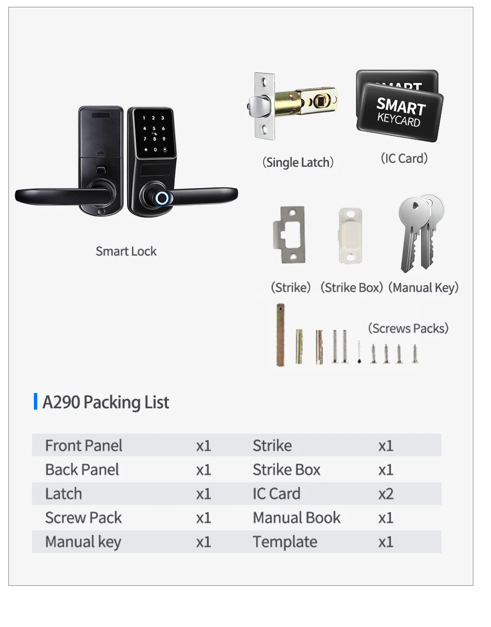 RAYKUBE A290F Smart Fingerprint Door Lock Deadbolt Tuya APP Wifi Remote Control Open The Door with Key and Ic Card Smart Home