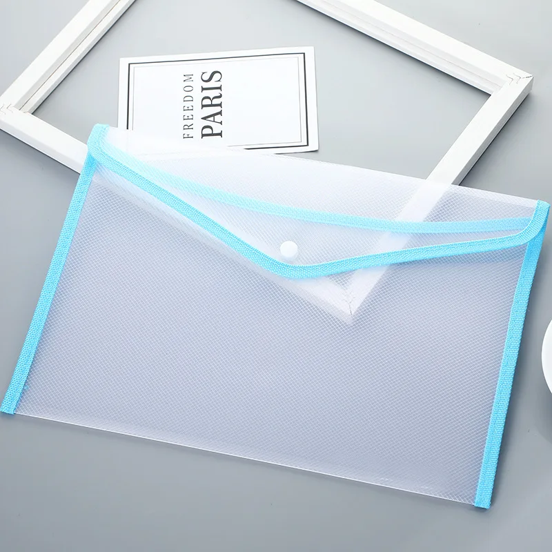 2021 New A4 Transparent Lightweight File Bag Portable Waterproof Folder Document Holder with Button Storage School Test Paper