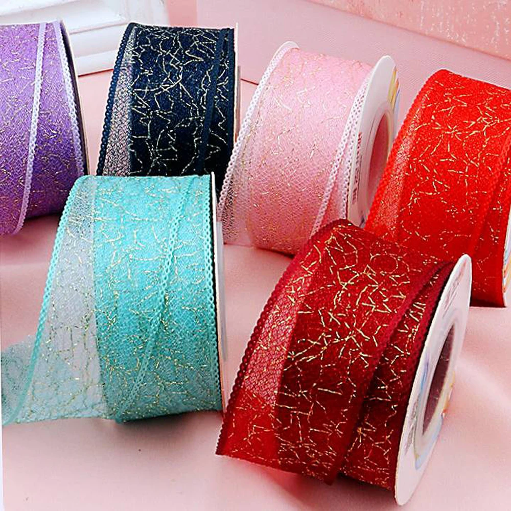 

4cm gold silk tulle ribbon lace 10 yards DIY handmade material bow gift wrapping home clothing accessories 40mm