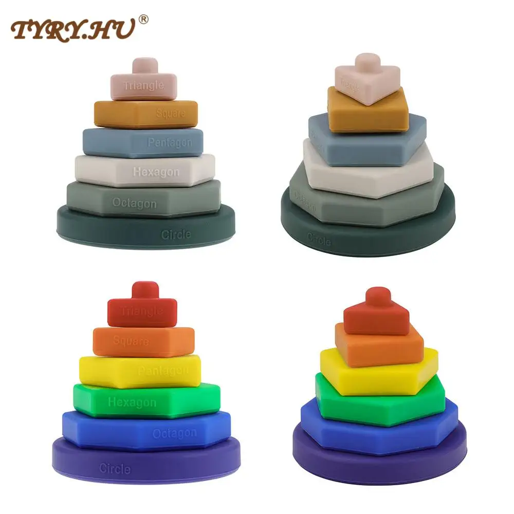 TYRY.HU New Silicone Building Block Silicone Teether Rainbow Polygon Food Grade Soft Block Folding Educational Game Stacking Toy