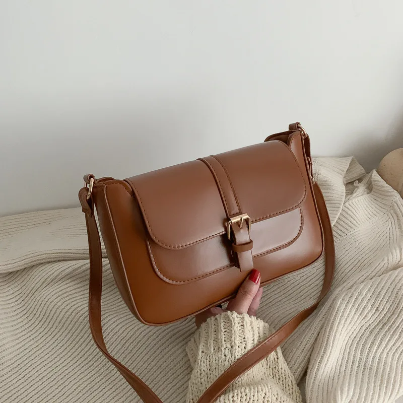 Vintage Simple Crossbody Bags For Women Korean Style Solid Lock Hasp PU Satchels Shoulder Bags Fashion Casual Square Bag