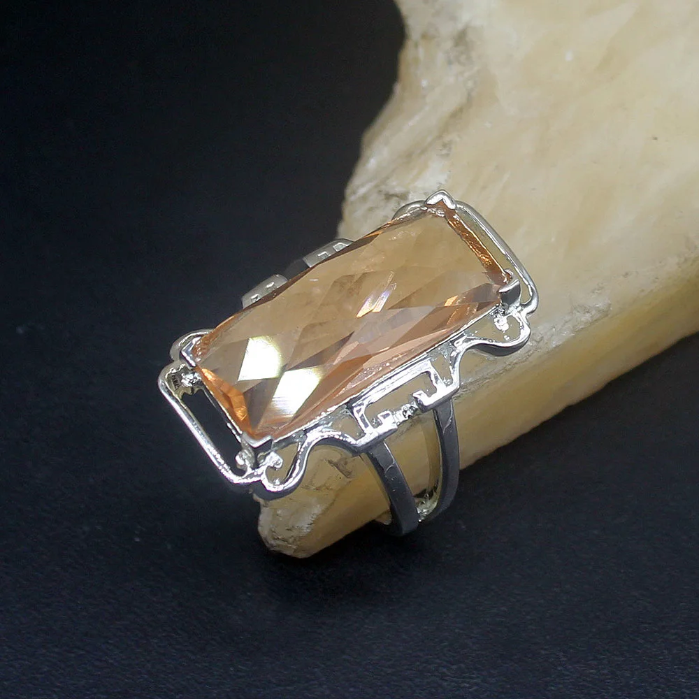 

Hermosa Rectangle Honey Topaz Sunny Genuine 925 Silver Unique Band Ring Wedding Engagement Gifts for Women Size 6.5# 20214059