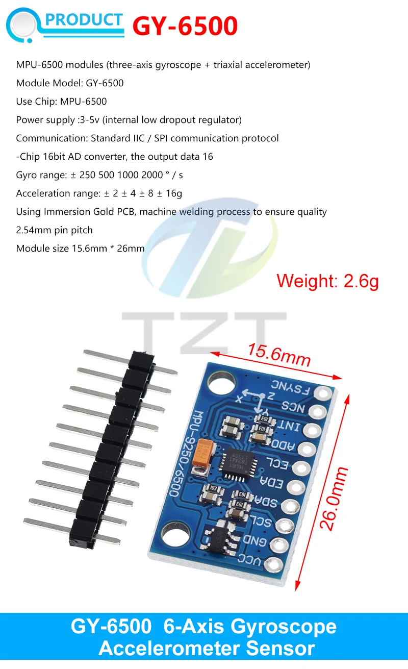 MPU-6050 MPU-9250 BMI160 LSM303DLHC L3G4200D QMC5883L ADXL335 LIS3DSH 3-, 6- und 9-Achsen-Sensor für Lagebestimmung +Gyroskop +Beschleunigungsmesser +Magnetometer – Detail 17