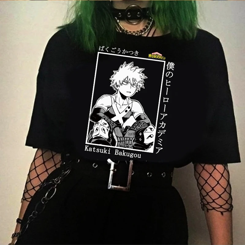 My Boku No Hero Academia Katsuki Bakugou Print Harajuku Top Damska koszulka Casual damska basic O-kołnierz T-shirty z krótkim rękawem