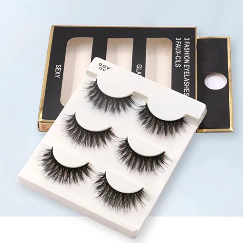 1ชุด6 In 1 3D ธรรมชาติขนตาปลอม Crisscross ขนตาปลอม Extension แต่งหน้าผ้าฝ้ายสีดำขนตาปลอมขนตาปลอม