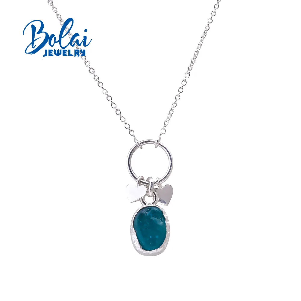 

bolai,925 sterling silver handmade natural apatite rough necklace, simple design suitable for daily wear exquisite jewelry