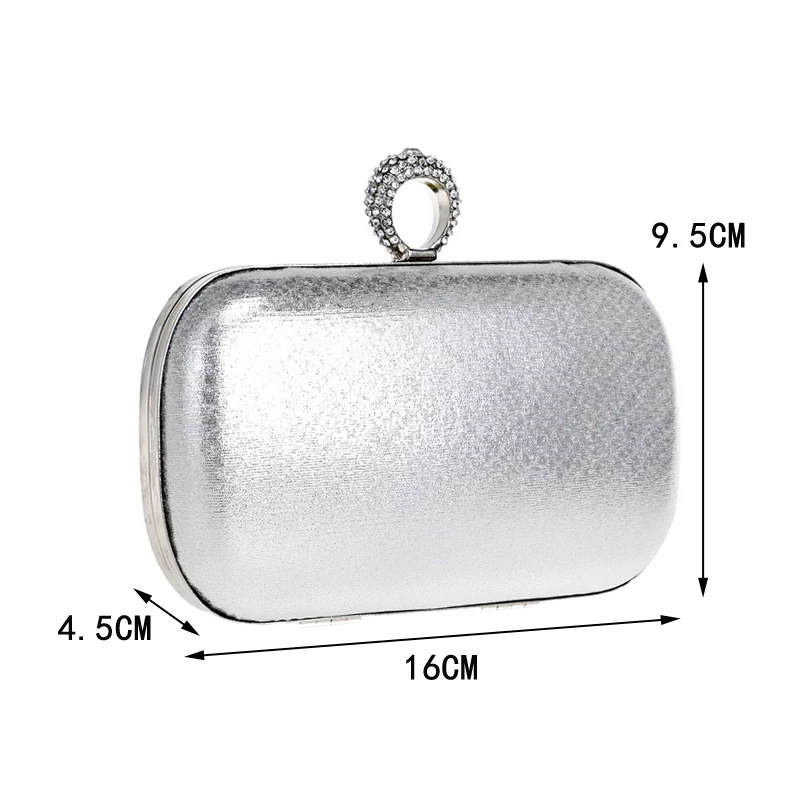 Bolso de mano de Metal para mujer, bolsa de mano con anillo de dedo, cadena de satén con diamantes de imitación, para fiesta, Retro, dorado