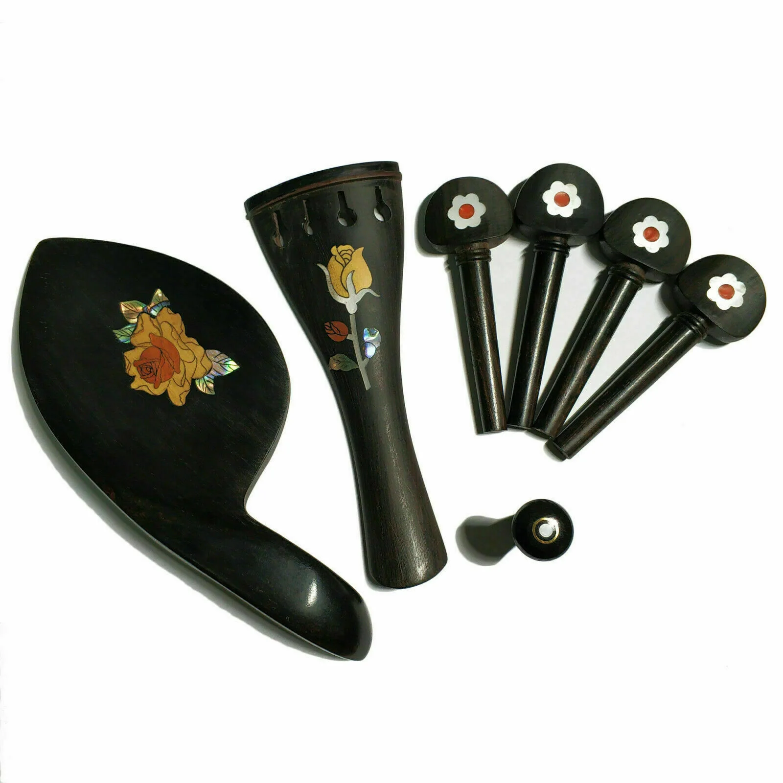 4/4 Full Size  Carved Violin Accessories Fiddle Parts Set Tailpiece Pegs Chinrest Endpin Pearl shells Insert Snakewood