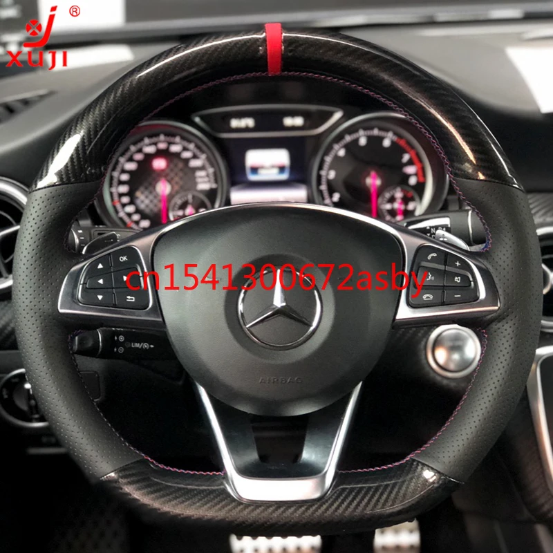 DIY custom leather hand sewn steering wheel cover for Mercedes Benz E300 C260 c200l glb200 GLC A200 CLA car accessories