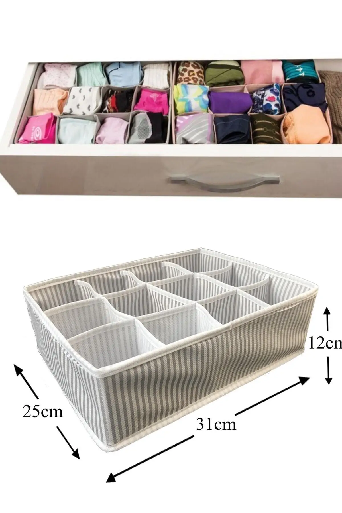 12 Compartment Inside Drawer Organizer - Lined Organizer