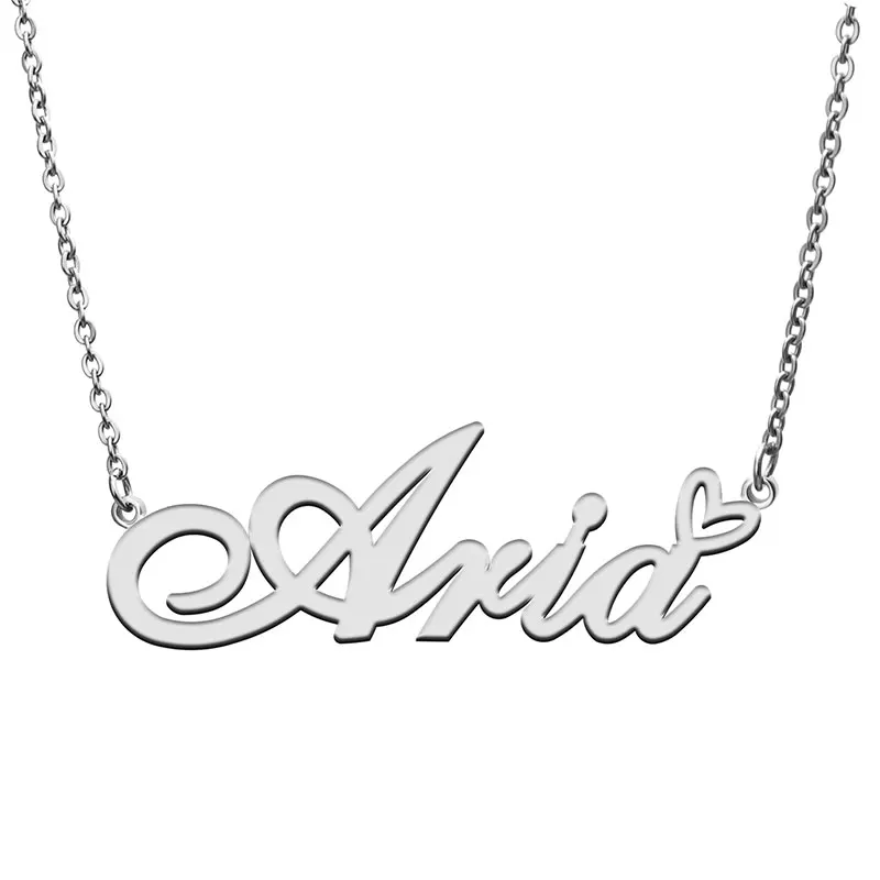 Aria with Love Heart Name Necklace for Women Stainless Steel Jewelry Nameplate Pendant Femme Mother Child Girls Gift