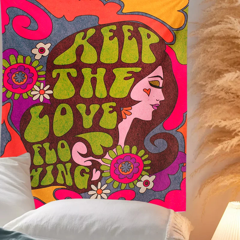 Tapeçaria de parede vintage para decoração do quarto, 80S Rainbow Decor para dormitório feminino, Decoração Roon, Tapeçaria INS Trippy, Hippie psicodélico