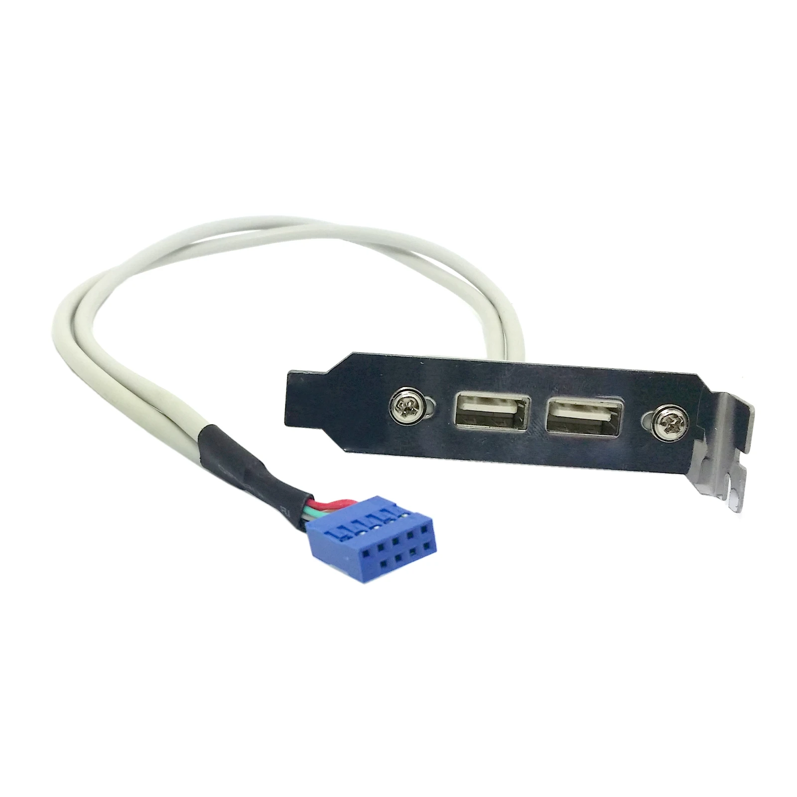 USB 2.0 Type A Female Back Panel to Motherboard 9pin Cable 30cm with Low profile 8cm Height PCI Bracket White