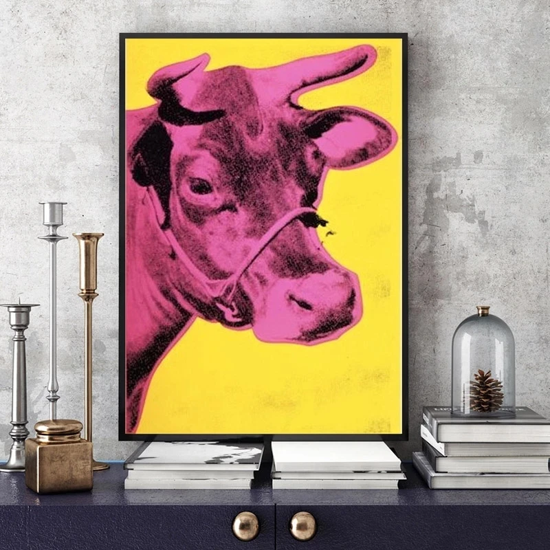 Colorful Cow Andy Warhol Animal Art Canvas Paintings Minimalist Posters and Prints Wall Art for Living Room Wall Decor Cuadros