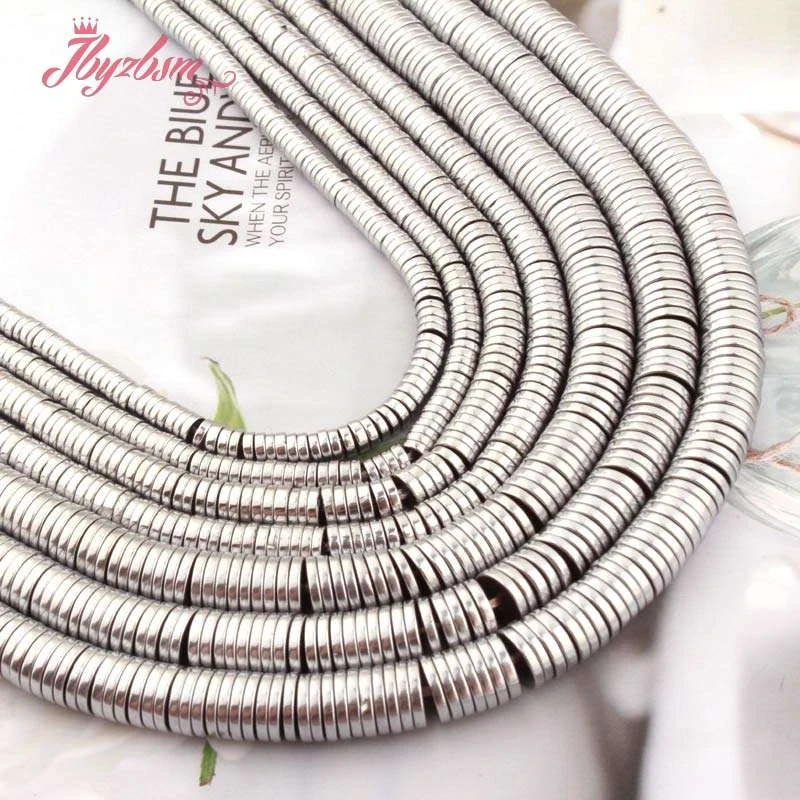 Platinum Plated Flat Disc Hematite Gasket Saucer Bead Natural Stone 15 inch for DIY Accessories Jewelry Making Necklace Bracelet