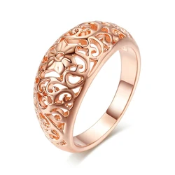 Women's Fashion Romantic Rose Gold Color Flower Hollowed Round Engagement Finger Ring Wedding Bands Vintage Jewelry Size 6 - 10