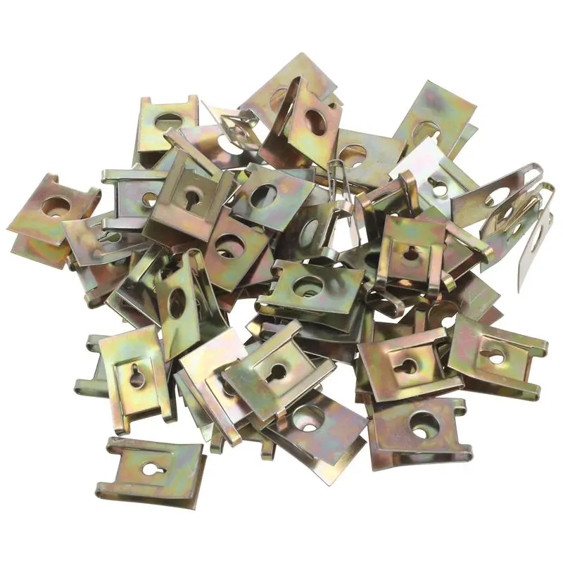 50pcs Bronze Tone Spring Metal Car Door Panel Spire Screw U-Type Clips